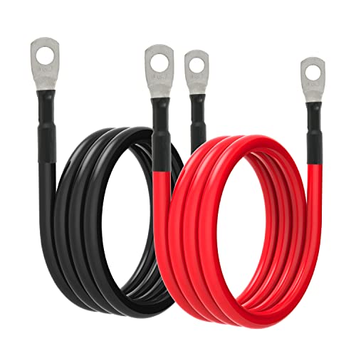 6 AWG Battery Cables 6 Gauge Battery Power Inverter Cable with 5/16 Inch Tinned Copper Lugs Both Ends for Solar Marine Boat RV Car Motorcycle 2 pcs (4FT) - size: 4FT