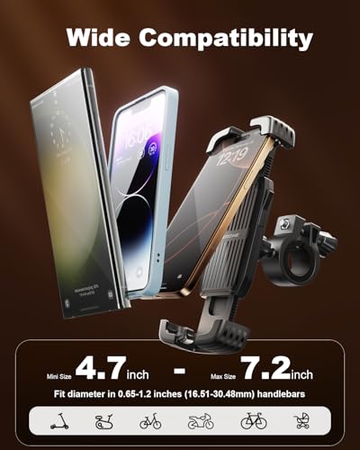SUPERONE Bike Phone Holder, [Silicone Wrapped] [1s Lock] Motorcycle Cell Phone Holder Mount, Bicycle Scooter Handlebar Clamp for iPhone 17 16 15 Air Pro Max, S25 S24 Ultra, More 4.7-7.2" Phones - color: Matte Black