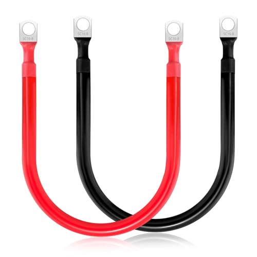 6 AWG Battery Cable 2 Pcs, 11.8 Inch Battery Cables with M8 Ring Terminals, Marine Batterys Cables Pure Copper, Batterys Ground Cable for Motorcycle, Car, Truck, Rv, Boat - size: M8/11.8INCH/6AWG