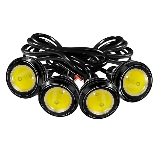 4Pcs 23mm DC 12V Black shell Eagle Eye Cob LED Car Fog DRL Daytime Running Light Backup Reverse Tail Rock Lights Headlights Signal Lamp Small bulb diy use for car and motorcycle (White) - color: White
