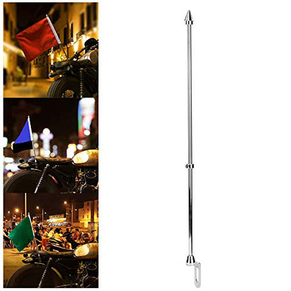 Motorcycle Flagpole, Universal Motorcycle Auto Flagpole Rear Luggage Rack Mount Flag Pole Accessory Car Flagpole (Electroplated Silver)