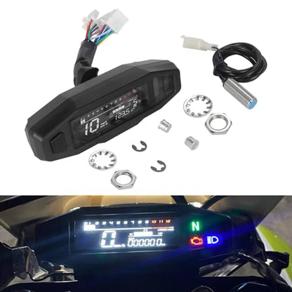 12000 RPM Digital Motorcycle Speedometer Gauge Cluster - 9-16V Universal Fit for 8-22 Inch Wheels, Mini LCD VA Screen