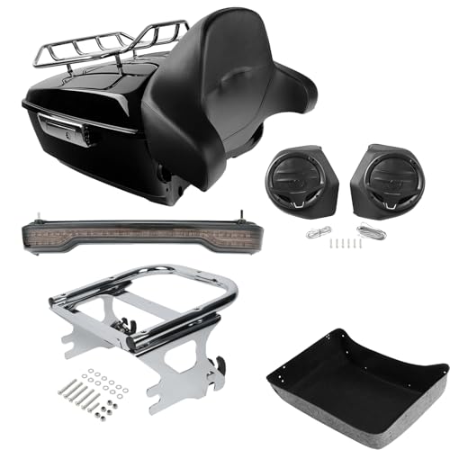 TCMT King Motorcycle Trunk Backrest Pad Top Rack Tail Light Speakers Fit For Harley Touring 1997-2008 Electra Glide Road Glide Street Glide Pack - color: With Speaker Holes: Style C