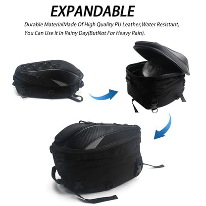 ACZ Expandable Motorcycle Tail Bag Hard Shell - Waterproof, Convertible Backpack with Reflective Safety Strips, Black