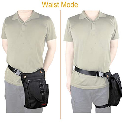 Larswon Thigh Pouch Bag - Tactical Waist Pack for Motorcycle, Waterproof Black - color: Black