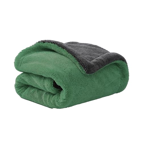 Extra Large Car Drying Towel, 36 Inches, 1300gsm,Super Absorbent Polyamide, Double-Twisted Design (Green and Grey) - color: Green and Grey