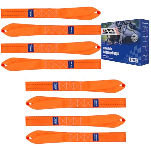 MOCA 8-Pack Soft Loop Tie Down Straps 12000 Lbs Breaking Strength 1.6 x 17 inches, Heavy Duty Tie Down Loops for Secure Trailering of Kayak, Motorcycles, ATV, UTV (8 Pieces, Orange) - color: Orange, size: 8-PACK