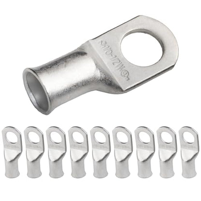 SELTERM 10pcs 1/0 AWG-1/2" Stud (Wide Pad) Tinned Copper Wire Lugs, Heavy Duty Battery Cable Ends,0 Gauge Ring Terminals, UL Battery Lugs Marine Grade Copper Eyelets Battery Terminal Connectors - color: Tinned Copper Lugs, size: 1/0 Awg - 1/2" (M12) Ring
