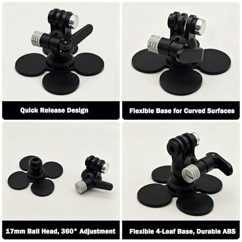 Niewalda Helmet Mount for Insta360 with 17mm Ball Adapter, 4-Leaf Flexible Adhesive Mount for Motorcycle Helmet Camera Mount, 360° Rotating Sticky Mounts for GoPro, Vlogging & Cycling
