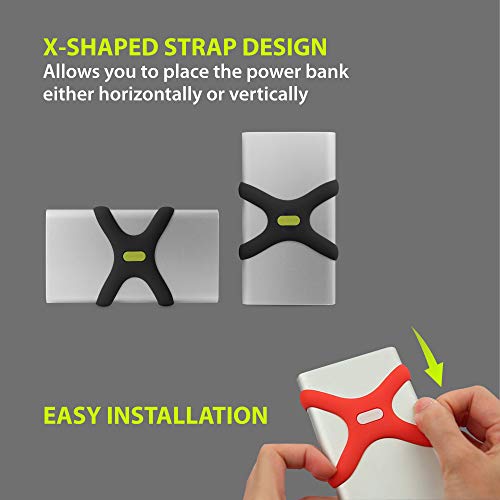 BONE Power Strap, Bicycle Power Bank Mount for Bike Tie Series, Scratch-Free Silicone Strap with Anti-Slip X-Shaped Design, Quick Setup Holder Compatible with Most Portable Chargers - style: Charger Mount