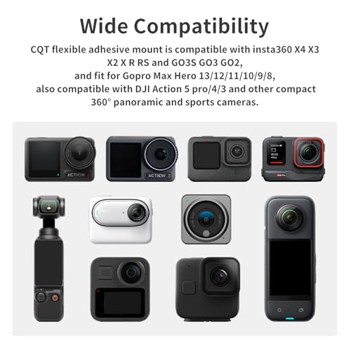 CQT Flexible Adhesive Mount Kit Motorcycle Helmet for DJI OSMO Action 6 5 4 pro 360, insta360 X5 X4 X3 one RS for GoPro Max 360 Panoramic Camera Hero 13/12/11/10/9/8 Sports Camera Accessories (2)