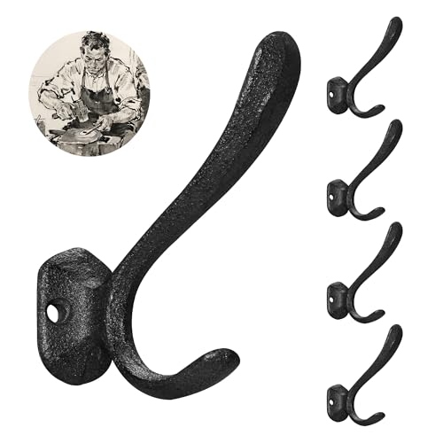 Rustic Cast Iron Coat Hooks Wall Mounted, Farmhouse Decorative Wall Hooks for Hanging Towels Hats Keys Bags, Vintage Heavy Duty Hangers Rack for Entryways Kitchen Mudrooms Outdoor (Black(5Pcs)) - color: Black(5Pcs)