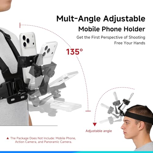 Mobile Phone Chest & Head Strap Mount Kit for POV VLOG, Hands-Free Body Holder Compatible with iPhone Samsung, GoPro Hero 9、8、7、6、5、4、3、2、1, DJI Osmo, AKASO, SJCAM, Insta360 Action Cameras