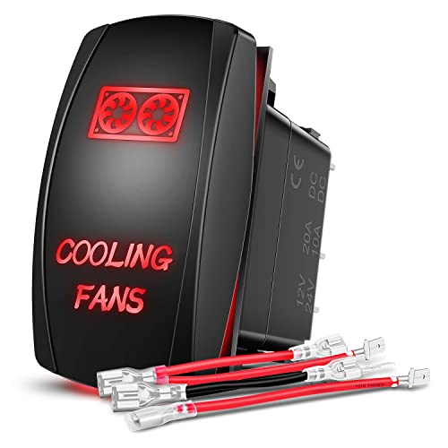 Nilight Cooling Fans Rocker Switch Led Light Bar 5Pin Laser On Off SPST 20A/12V 10A/24V Red with Jumper Wires Set for Cars Trucks RVs - color: Red, size: COOLING FANS