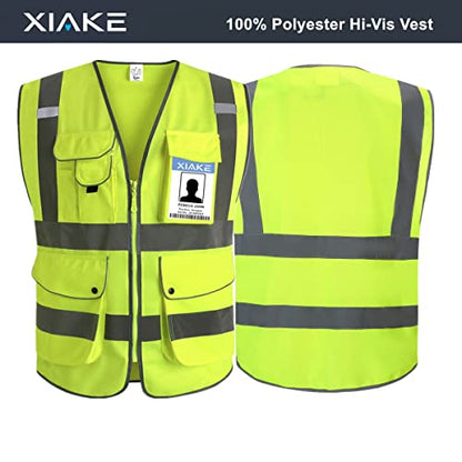 XIAKE 9 Pockets Class 2 High Visibility Reflective Safety Vest for Men Women,Meets ANSI/ISEA Standard - color: Yellow, size: Large