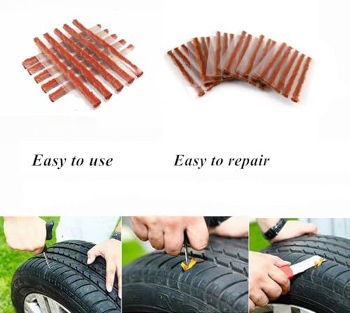 Tire Plugs 30pcs, Rubber Tire Sealing Strip Automotive Tire Puncture Repair Tool 4" x 1/4" for Tubeless Tires (30, Brown)