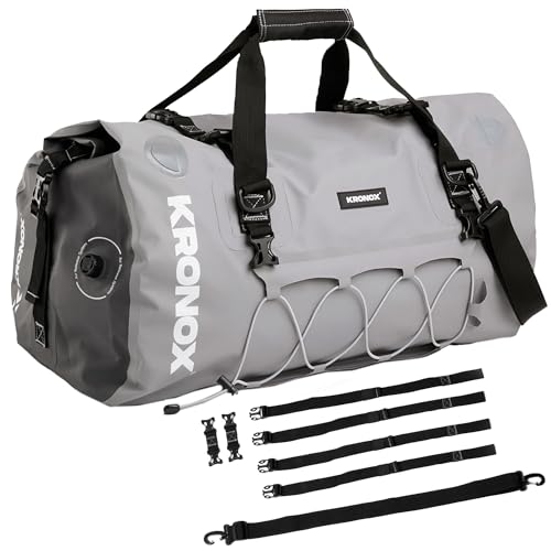 Kronox Waterproof Duffel Bag for Men & Women - Large Motorcycle Duffle Bag - Heavy Duty & Reflective - Large Dry Bag for Boating, ideal for Boat Gear - color: 2- Grey, size: 40 Liters