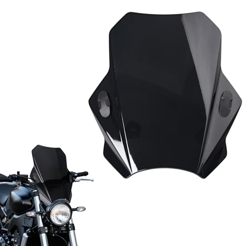 Motorcycle Universal Windshield 16.7” Windscreen Compatible with Yamaha Harley Honda Kawasaki Suzuki BMW Vulcan Cruiser Wind Deflector with 7/8" 1" 1 1/8" Handlebars, Black - color: Black