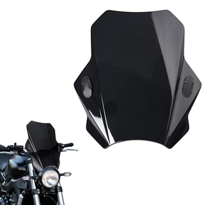 Motorcycle Universal Windshield 16.7” Windscreen Compatible with Yamaha Harley Honda Kawasaki Suzuki BMW Vulcan Cruiser Wind Deflector with 7/8" 1" 1 1/8" Handlebars, Black - color: Black