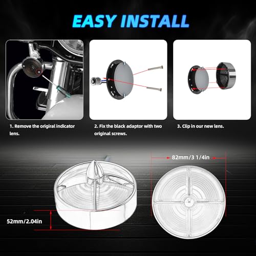 Motorcycle LED Turn Signals With 3 1/4" Clear Lens Covers 2 Pack, 1157 Dual Contact Front Rear White Amber Lights Custom Turbo Lamps Universal Fit Harley Ultra Classic Electra Glide Road King - color: 3 1/4" round Clear lenses with 1157 LED