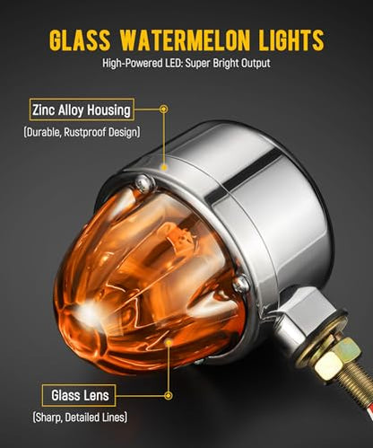 Partsam 1x Glass Watermelon Light Single-Face Amber LED Turn Signal Marker Light, Zinc Alloy Housing Amber Lens Post Mount for Peterbilt Freightliner Semi Truck Trailer, 12V - color: AmberLensAmberLights
