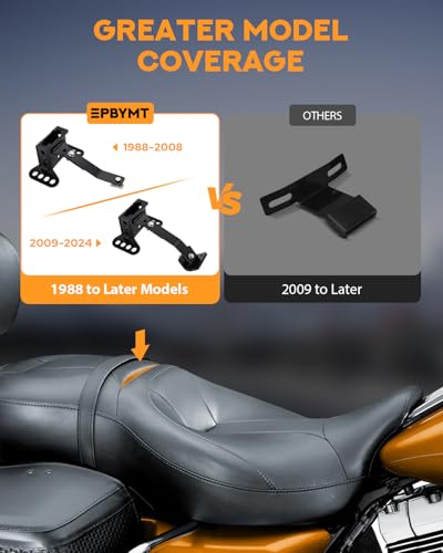 PBYMT Rider Driver Backrest Mounting Hardware Kit, Adjustable Driver Rider Backrest Bracket Fit for Harley Davidson Touring Street Glide Electra Glide Road Glide Road King CVO 1988-2024 (Black) - color: Black