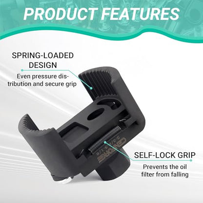 Universal Adjustable Oil Filter Wrench - 60mm to 80mm (2-3/8" to 3-1/8") Removal Tool - 2-Jaw Spring-Loaded Design with 1/2" Drive - Heavy Duty Remover for Cars, Motorcycles & ATVs