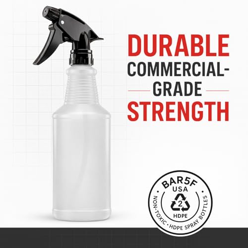 Bar5F Spray Bottles, 24oz, 3 Pack, Chemical-Resistant, BPA-Free, Compatible with Vinegar, Rubbing Alcohol, Cleaning Solutions, Non-Toxic HDPE Bottle for Plants, Pet, BBQ, Auto Detailing, Made in USA