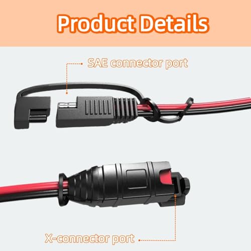1FT SAE Extension Cable Compatible with NOCO Genius Smart Chargers, 14AWG Pure Copper X-Connect SAE Adapter, Motorcycle ATV UTV Car Battery Charger Harness