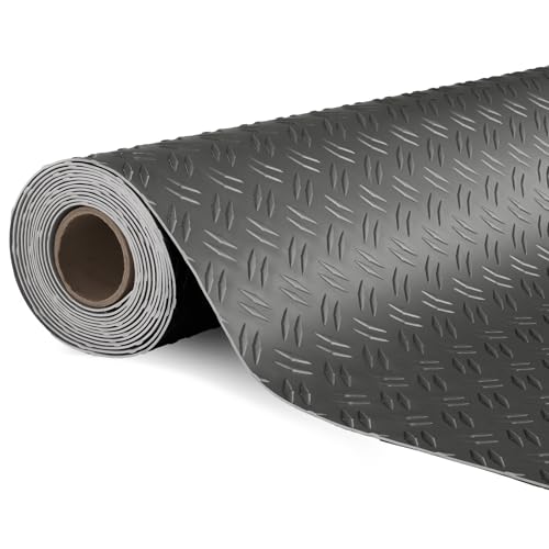 Bonnlo 7.5 X 17 FT Garage Floor Mat,Thickened Double Diamond Plate Garage Floor Covering, PVC Garage Flooring Roll for Under Car,Garage, Warehouse, Gyms, Trailer - color: Black Dual Diamond, size: 7.5'x17'