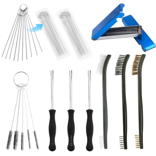 Carburetor Cleaning Tool Kit, Torch Nozzle Tip Dirt Cleaner for Motorcycle ATV Welder Carb Chainsaw Orifices (46 Cleaning Wires & 3 Screwdriver & 5 Fine Brushes & 3 Double-Ended Brushes) - style: 46 Needles & 3 Driver & 5 Fine Brushes & 3 Brushes