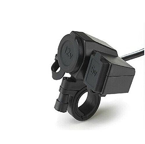 12V Car Charger Motorcycle Handlebar Clamp Charger Waterproof IP67 Charger Cigarette Lighter USB Power Port Outlet Socket Charger