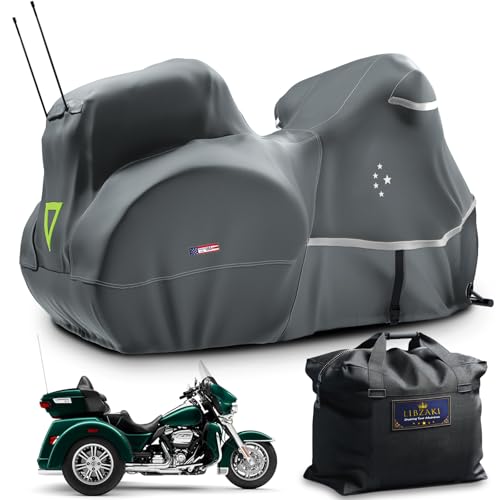 Trike Cover,Motorcycle Cover LI LIBZAKI Heavy Duty 600D Waterproof for Trike Models Harley Davidson freewheeler, Tri Glide, CVO Version, Goldwing, Chidftain, Challenger/Gray - color: 600D Light Gray, size: Trike