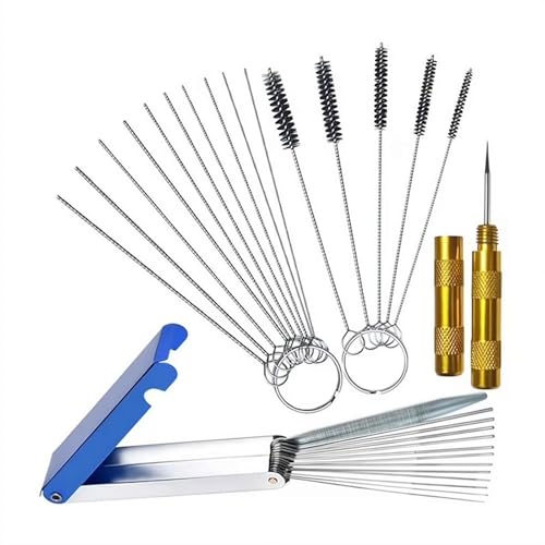 Carburetor Cleaning Kit,Stainless Steel Torch Tip Cleaner Set,Includes 1 Single Head Brush 10 Needles 5 Brushes 1 Case,for Motorcycle ATV Chainsaw & Welder Professional