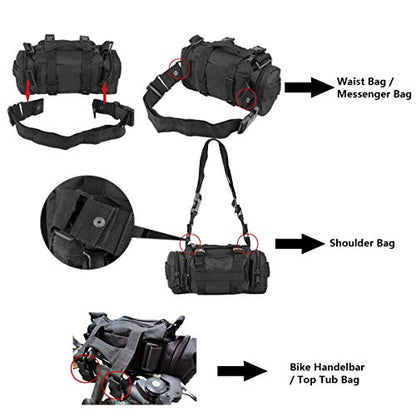 BraveHawk OUTDOORS Bike Handlebar Bag, 900D Nylon Oxford Multi-purpose Waist Bag Water Resistant Bicycle Cycling Pack (Black) - size: Medium