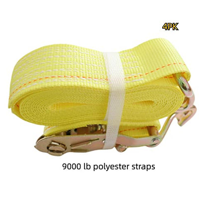 Ratchet Straps Tie Down Straps Heavy Duty (4PK) 2" x 15' x 4400 lbs J Hook Cargo Tie-Downs Straps for Motorcycle, ATV, UTV, Trailer
