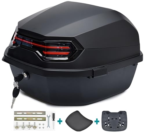 Universal Motorbike Top Cases, Motorcycle Tour Tail Box Scooter Moped Trunk Luggage Top Case for Helmet Storage, Lockable Waterproof Carrier Hard Plastic Case,Black - color: Black