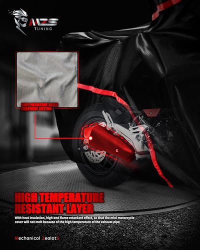 MZS Motorcycle Cover, All Season Weather Outdoor Waterproof Protection fits up to 73 inch M Compatible Mini Bike Dirtbikes Scooter with Vents Night Reflective Tear Scratch Proof Sunblock - size: Medium 73 inches