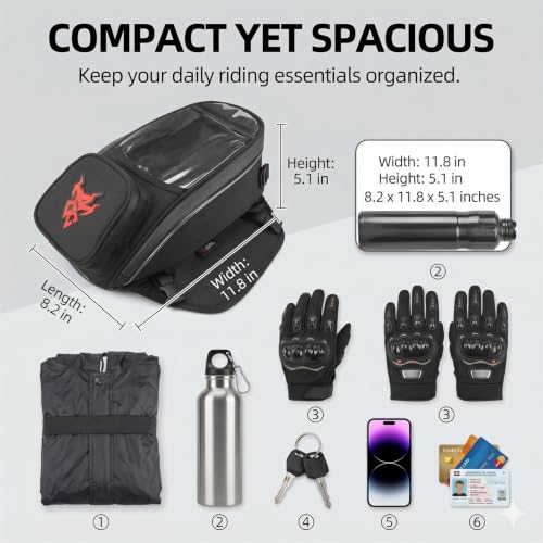 MOTOCENTRIC Magnetic Motorcycle Tank Bag, 1200D Splash-Resistant Fuel Tank Bag with Touchscreen Phone Pocket, Universal Bikers Shoulder & Handheld Storage Bag for Metal and Plastic Tanks (Red) - color: Red
