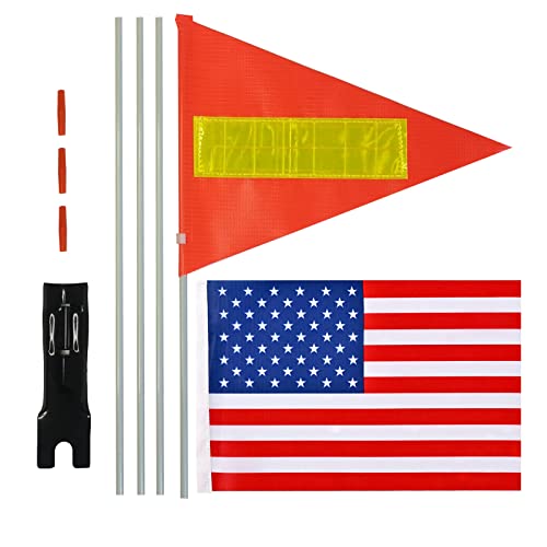 Bike Safety Flag with Pole, 6-Foot Adjustable Height Sturdy Fiberglass Tear-Resistant Waterproof Orange Safety Flag (Yellow) - color: Yellow