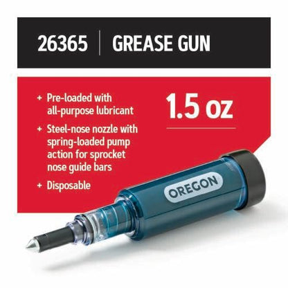Oregon Grease Gun for Chainsaws, Pre Loaded All Purpose Lubricant, Easy Refill, Universal for Most Makes/Models of Saw Chains and Cutters (26365)
