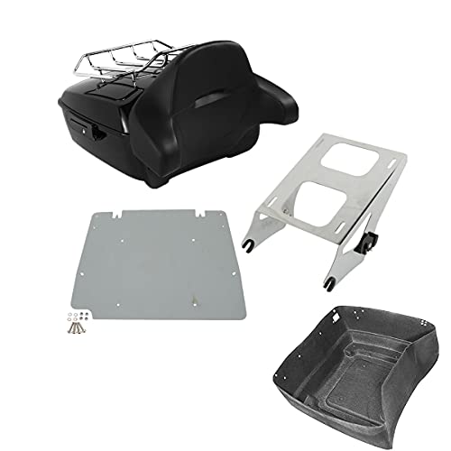 TCMT 13.7" King Motorcycle Trunk Backrest Pad Luggage Rack Two Up Mount Rack Base Plate Fit For Harley 2014-2025 Touring CVO Road King Road Glide Street Glide Electra Glide Pack - color: Style C Chrome 2 Up Rack#1+Base Plate