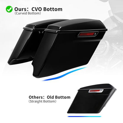 TCT-MOTORPARTS Vivid Black 4" Extended Hard Saddlebags Fits for Harley Touring Ultra Limited 2014-Up - color: Vivid Black w/ Black Latches