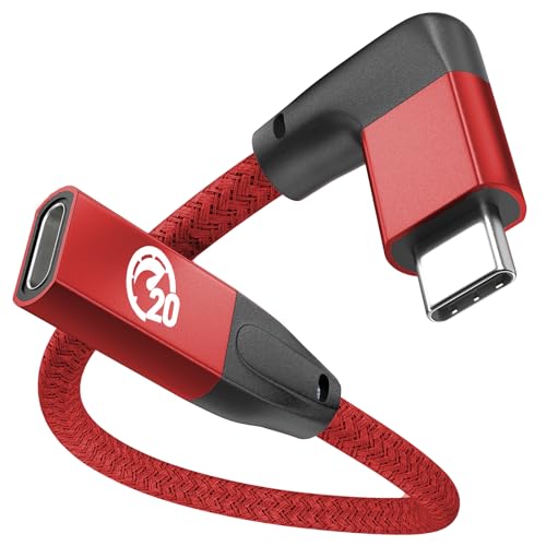 UseBean Right Angle USB C Extension Cable 0.6FT, 90 Degree USB-C 3.2 Gen 2 20Gbps Male to Female Type C 4K Video Extender Cord, for USBC Hub, MacBook, iPad Pro/Air/Mini, Galaxy S25/S24, iPhone 16 15 - color: RED, size: 0.6FT