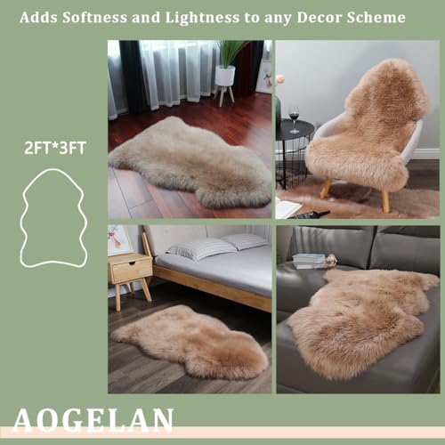 AOGELAN Shaggy Fur Area Rug, Genuine New Zealand Sheepskin Rug, Soft Fur Prayer Pup Carpet Mat, Single Pelt 2ft x 3ft Light Brown - color: Light Brown, size: 2' x 3' (Single Pelt)