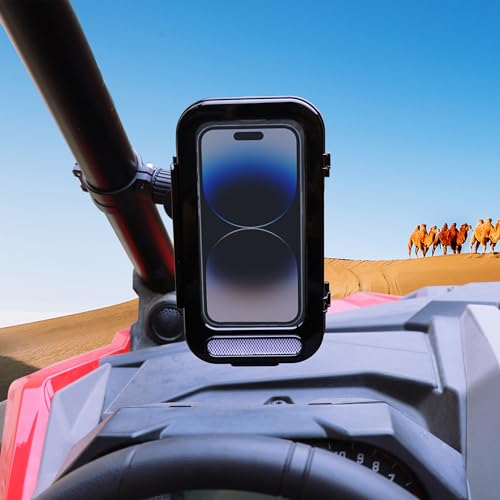 UTV ATV Phone Mount Waterproof Holder Compatible with Polaris RZR Ranger General Pioneer Talon Can Am Commander Maverick X3 Kawasaki Bike Motorcycle with 1.75"-2" Roll Bar Cage Accessories