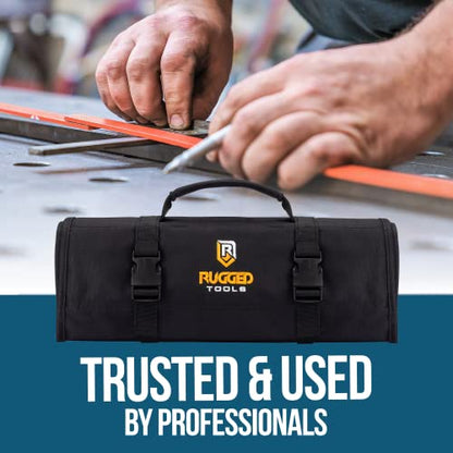 32 Pocket Tool Roll Organizer - Wrench Organizer & Tool Pouch - Wrench Roll Includes Pouches for 10 Sockets - Roll Up Tool Bag for Electrician, HVAC, Plumber, Carpenter or Mechanic - From Rugged Tool