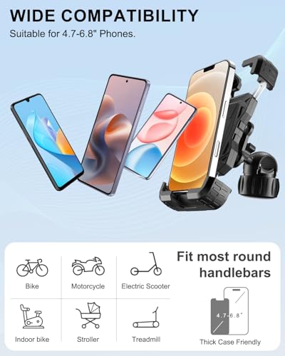 Motorcycle Phone Mount with Vibration Dampener, Bike Phone Holder Handlebar Clamp, 1s Lock Scooter Phone Clip for iPhone 17 16 Pro Max, Galaxy S25 Ultra, 4.7"-7.2" (Knob Base) - color: Knob Base