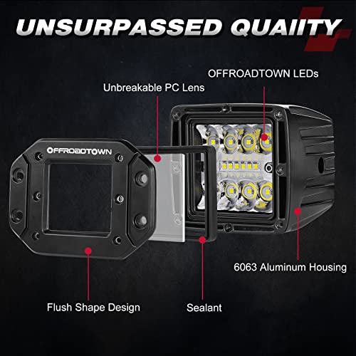 OFFROADTOWN Flush Mount LED Pods, 2pcs 5'' 78W Driving Light Work Lights Flush LED Light Bar Super Bright Fog Off Road Lights for Truck UTV ATV SUV Boat 4x4 Car - color: 5inch_White Flush