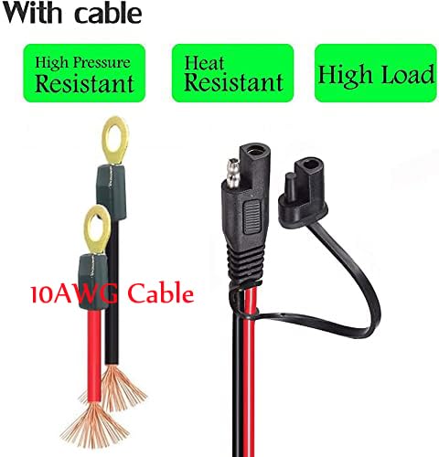 10AWG SAE Connector,Ring Terminal Harness,2FT Battery Charging Cable with 15A Protection Fuse,Quick Disconnect Extension Plug for Motorcycle Solar Panel,Power Supply. - size: 10AWG Ring Terminal Harness--60CM